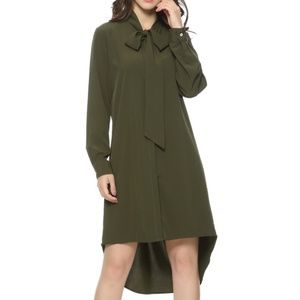Retro Bow Tie Neck Hi-Low Long Shirt Dress